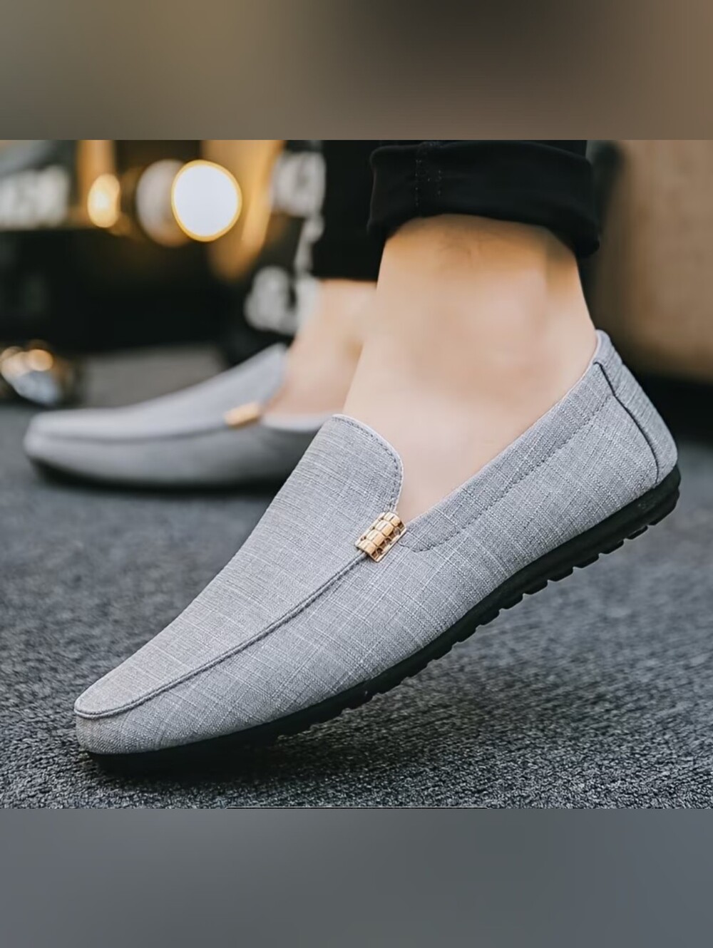 Men's Gray Canvas Slip-On Loafers Sneakers with Gold Accent Size 10/11 New